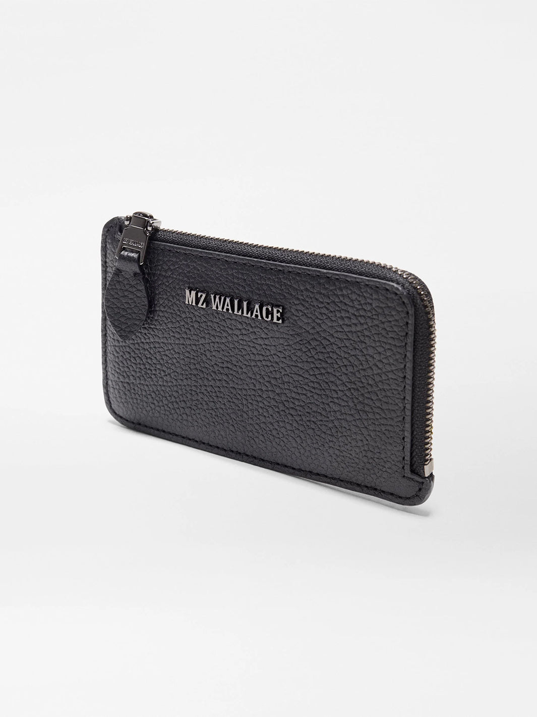 Grain Leather Zip Card Case in Black