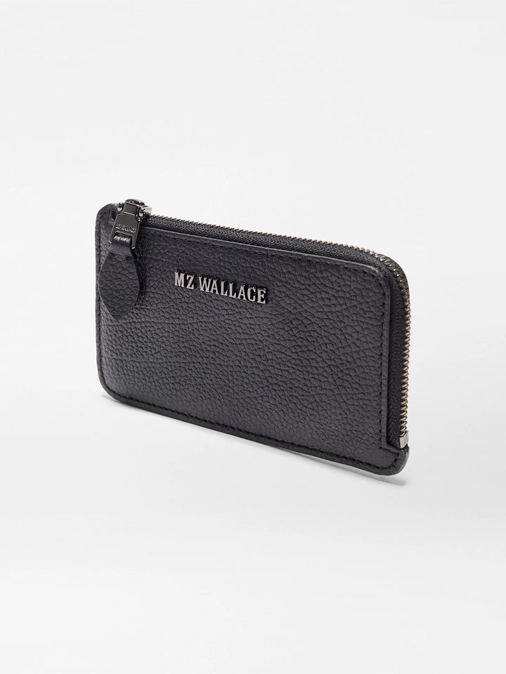 Grain Leather Zip Card Case in Black