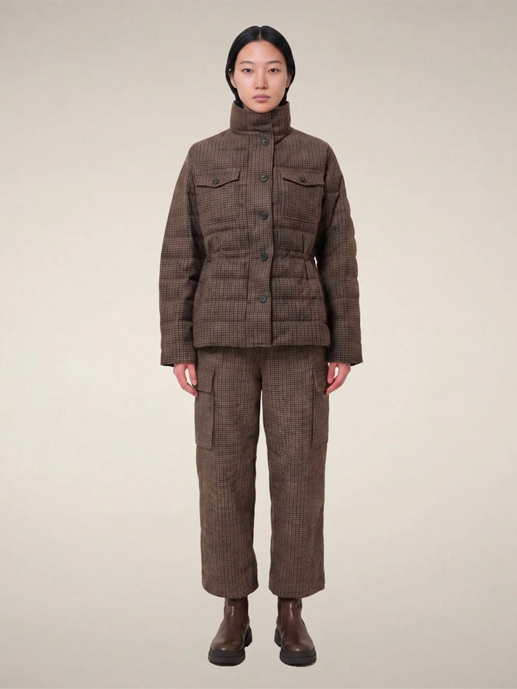 Lottie Puffer Jacket in Autumn Pied De Poule