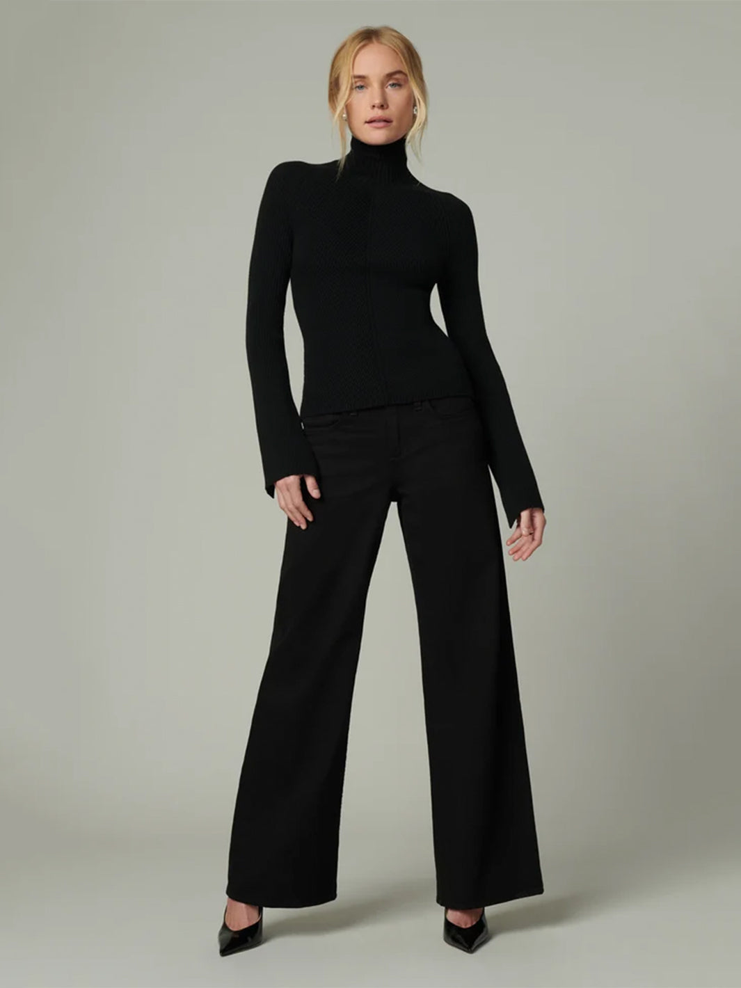 The Lou Lou Low Rise Wide Leg Jean in Black