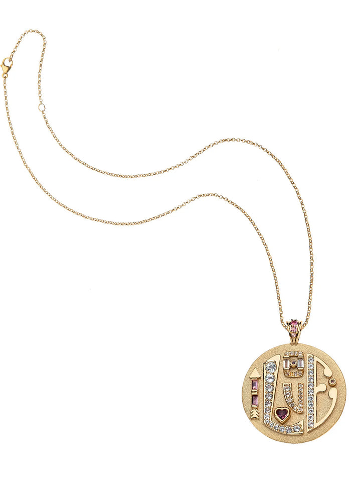 Jumbo LOVE Embellished Pendant and Chain in Gold
