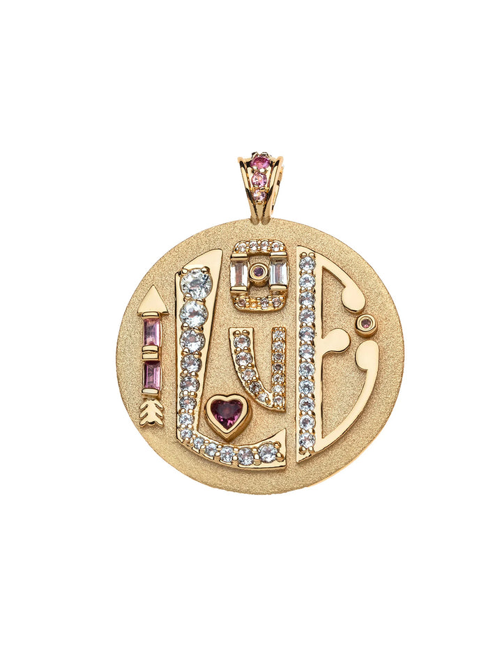 Jumbo LOVE Embellished Pendant and Chain in Gold