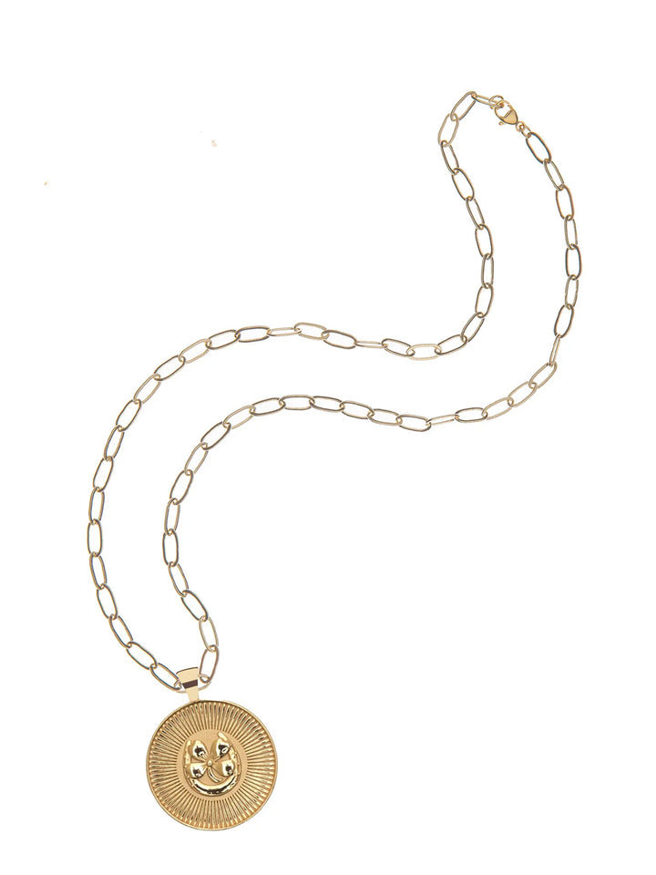 LUCKY JW Original Pendant Coin and Drawn Link Chain in Gold