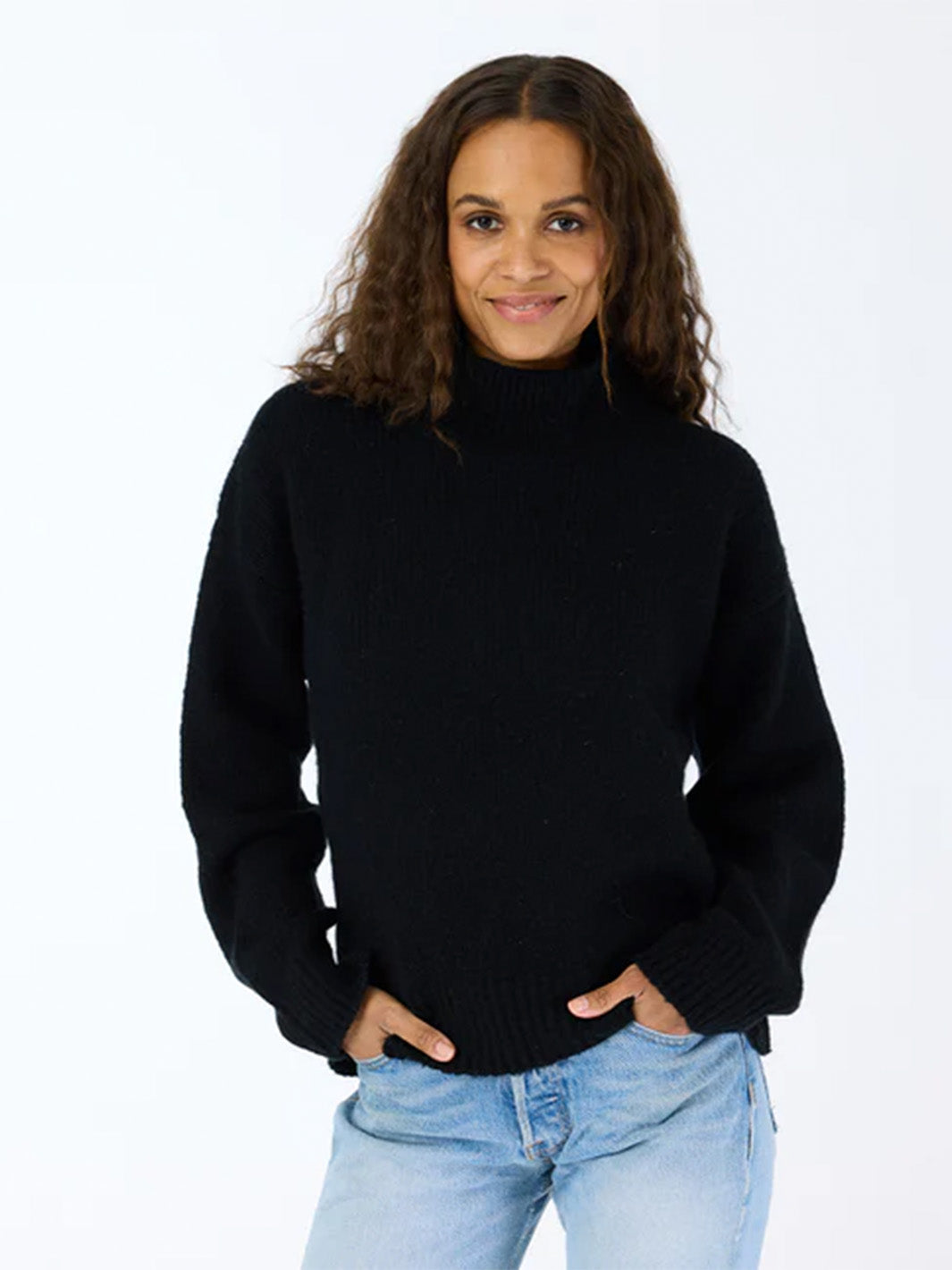 Lucy Mock Neck Cashmere Blend Sweater in Black