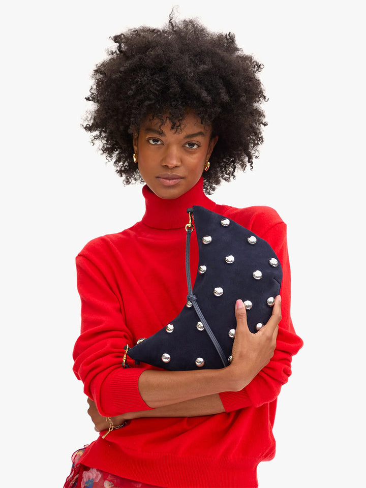 Lune Suede Stud Handbag in Navy