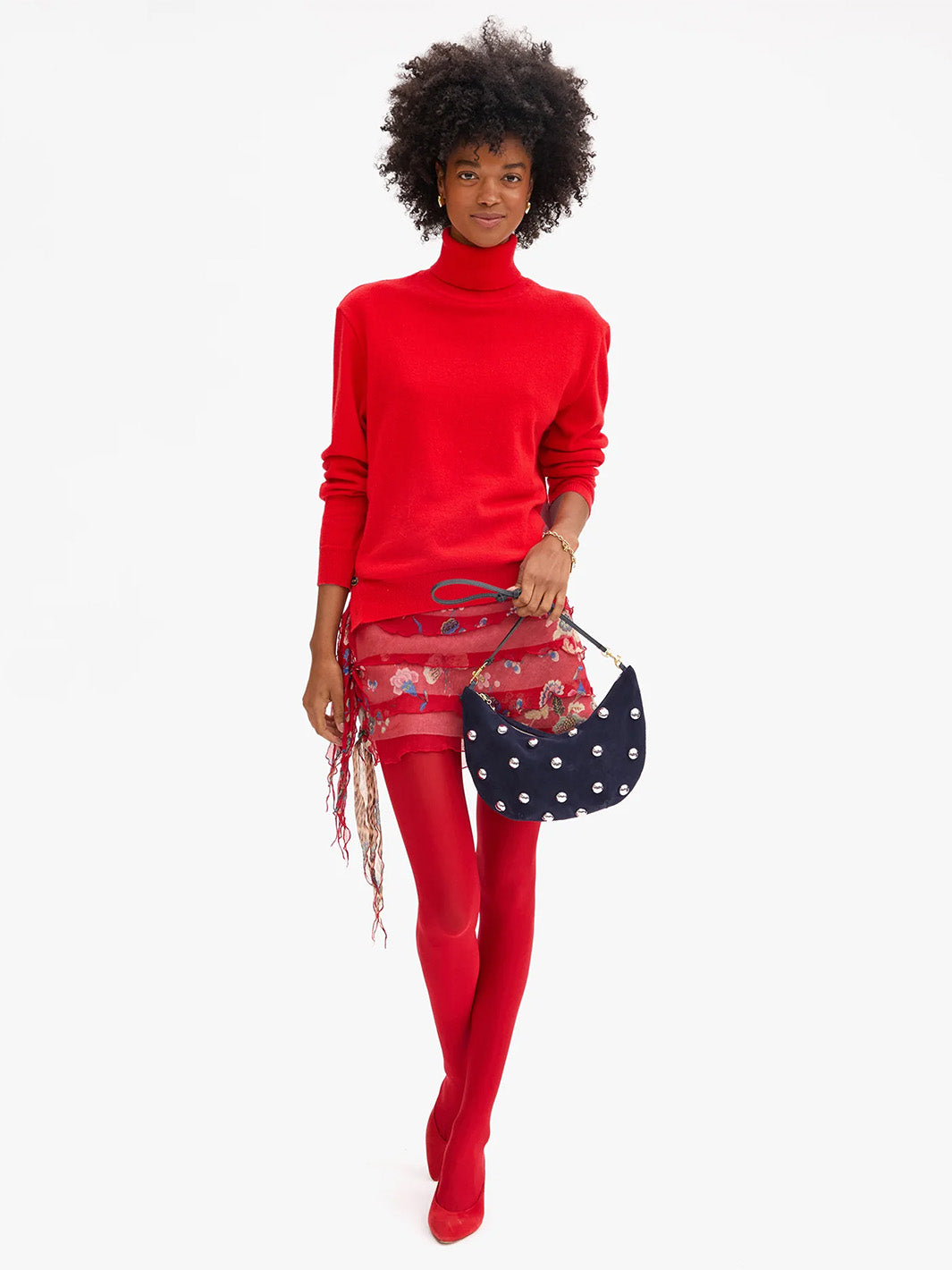 Lune Suede Stud Handbag in Navy