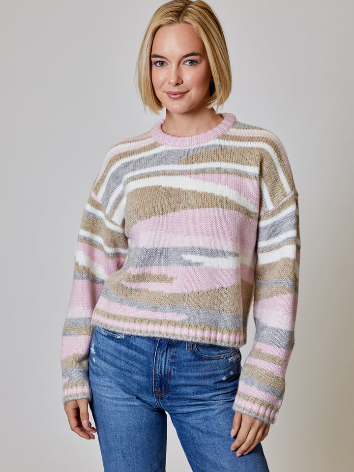 Long Sleeve Lurex Crewneck Sweater in Sugar Plum Combo