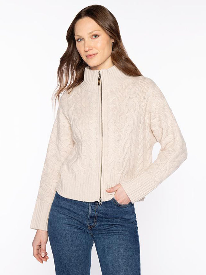 Luxe Cable Zip Cardigan in Canvas