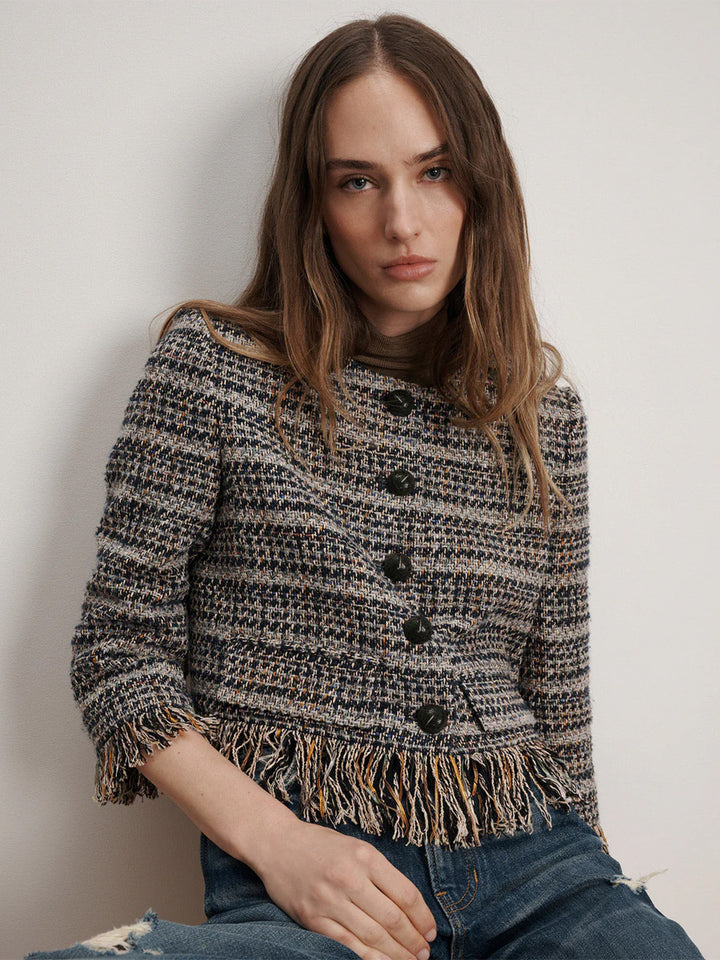 Lyons Fringe Jacket in Tweed Multi