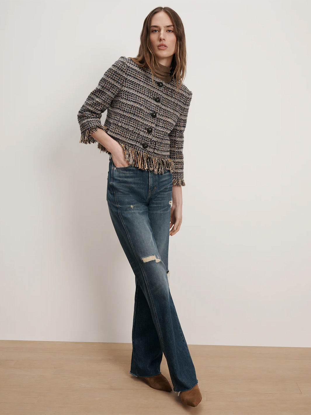 Lyons Fringe Jacket in Tweed Multi