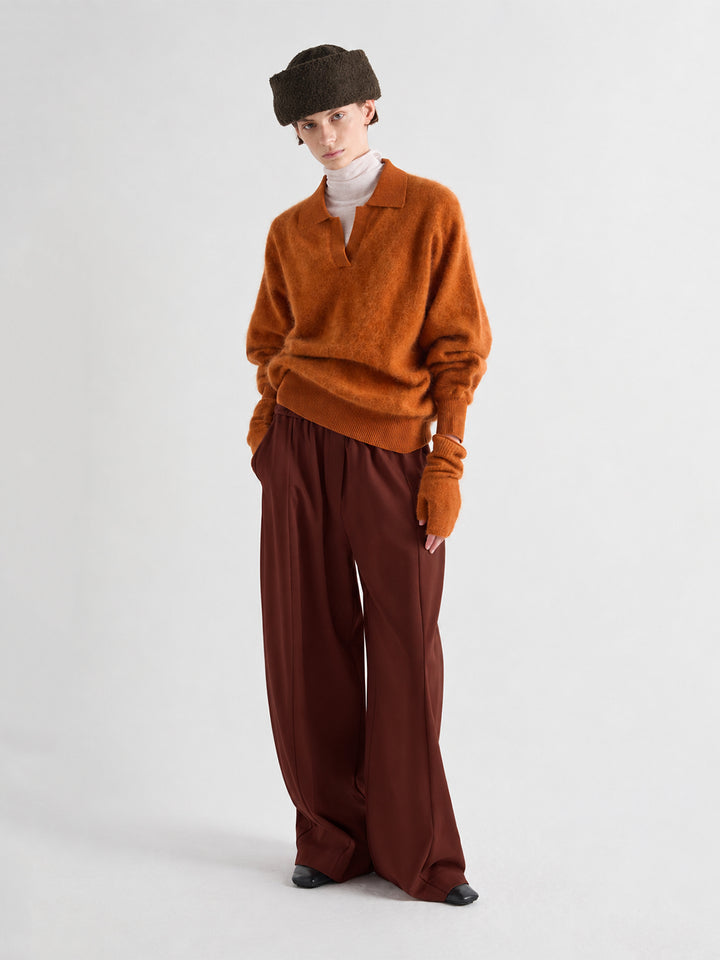 Pull-On Pleated Pants in Bacca