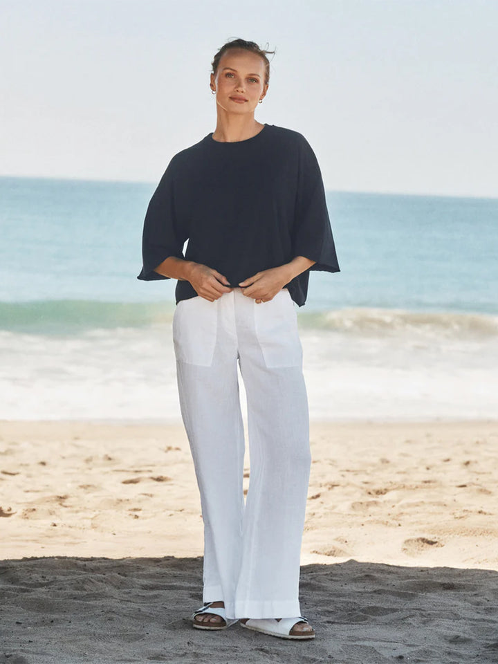 Madeline Patch Pocket Pull-On Pant in White Linen