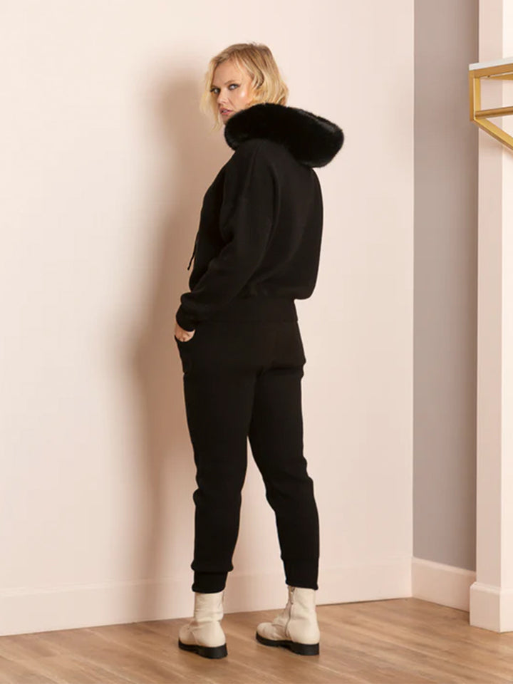 Jayla Wool Blend Knit Jogger Pants in Black