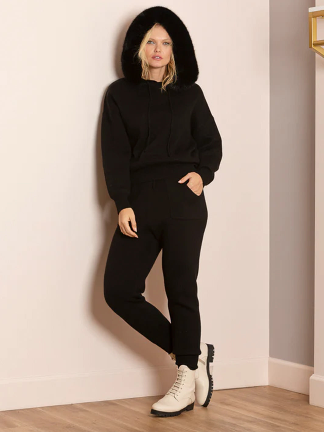 Jayla Wool Blend Knit Jogger Pants in Black