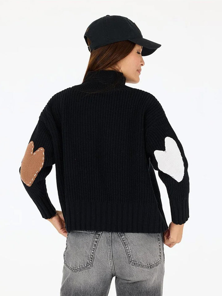 Marlow Imperfect Heart Cotton Sweater in Black