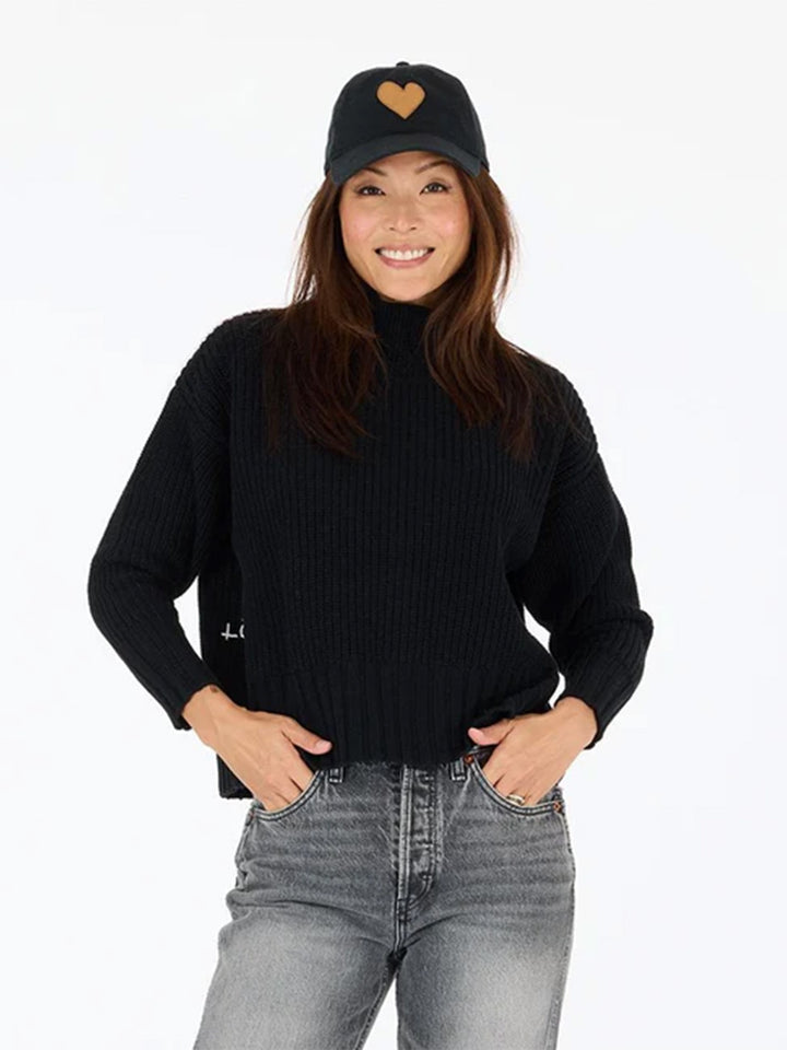 Marlow Imperfect Heart Cotton Sweater in Black
