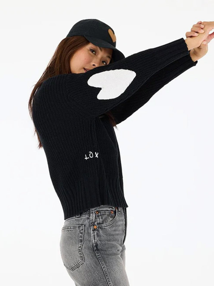 Marlow Imperfect Heart Cotton Sweater in Black