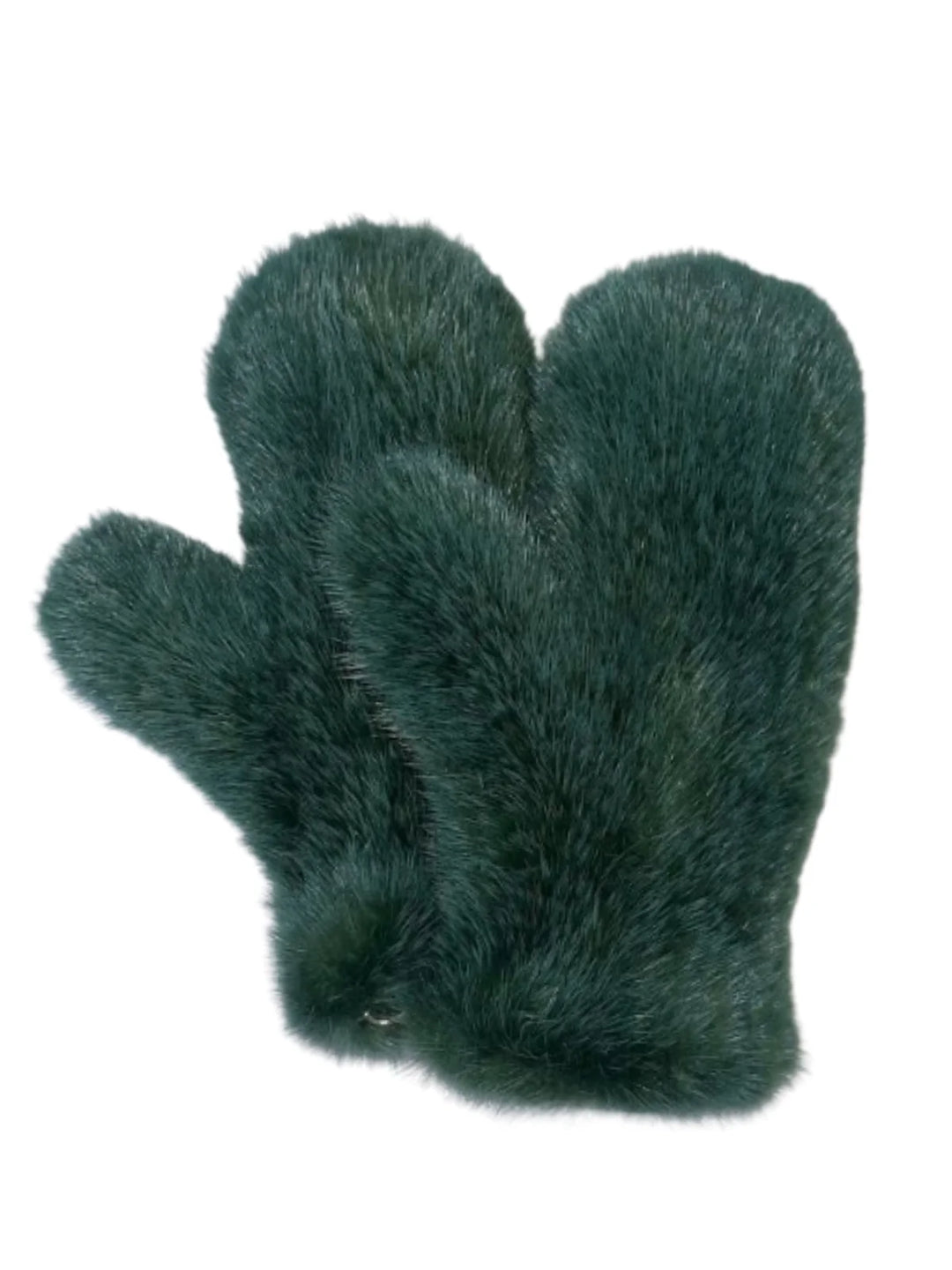 Genuine Mink Fur Knit Mittens in Pine