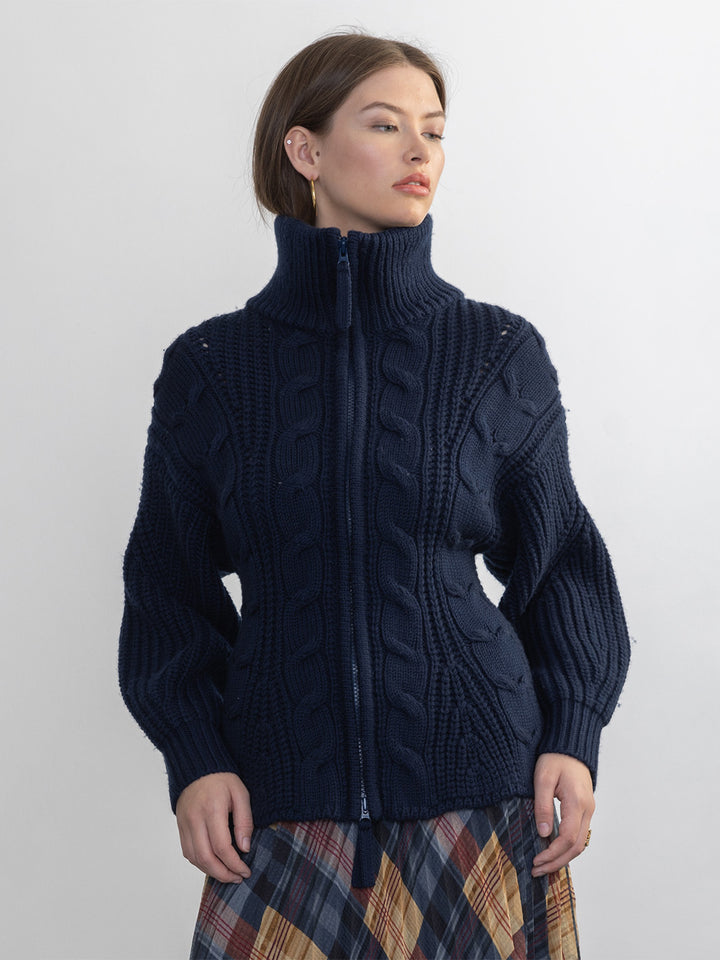 Leigh Zip Cardigan in Navy