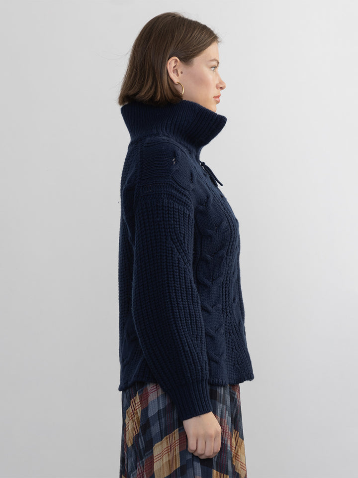 Leigh Zip Cardigan in Navy