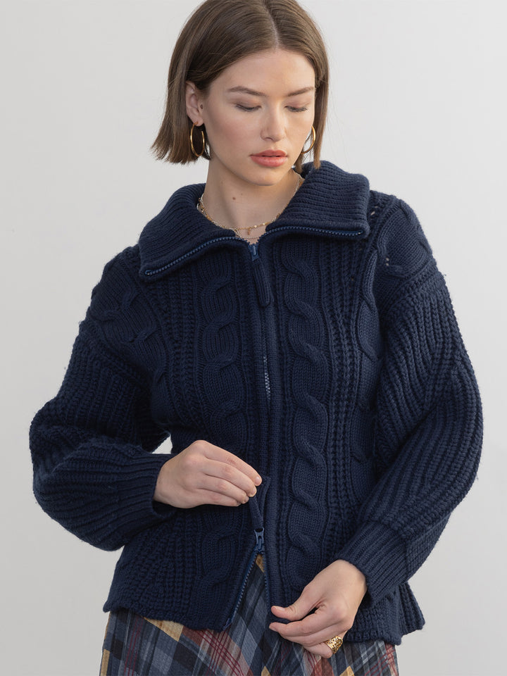 Leigh Zip Cardigan in Navy