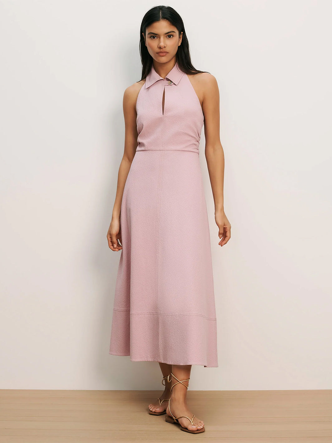 Mackey Seersucker Halter Midi Dress in Pale Orchid Haze