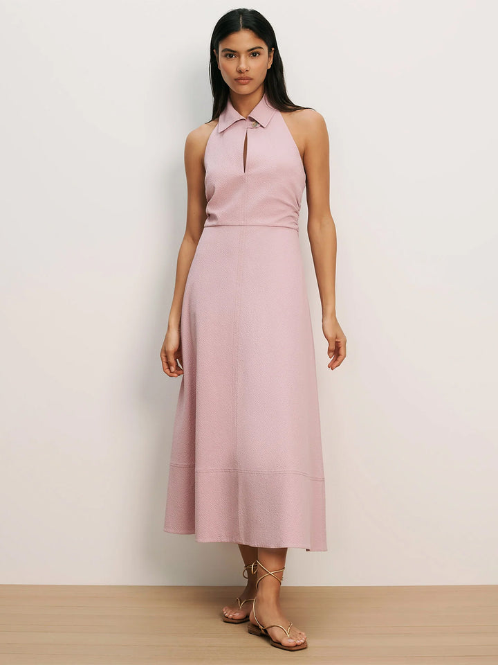 Mackey Seersucker Halter Midi Dress in Pale Orchid Haze