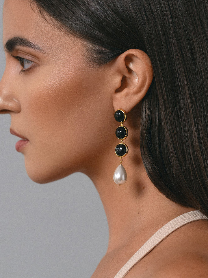 Madison Drop Earrings in Black Onyx and Pearl