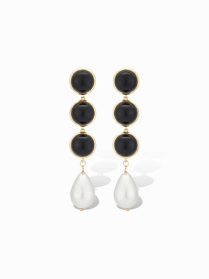 Madison Drop Earrings in Black Onyx and Pearl