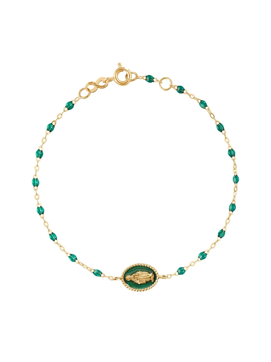 Madone resin charm Classic Gigi Emerald bracelet, Yellow Gold, 6.7"
