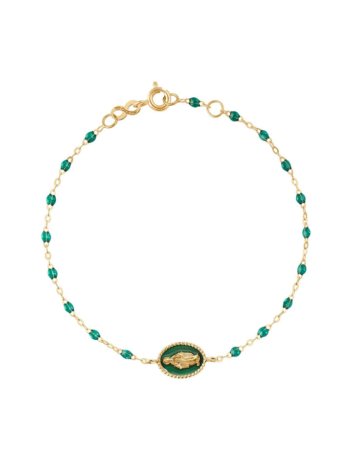 Madone resin charm Classic Gigi Emerald bracelet, Yellow Gold, 6.7"