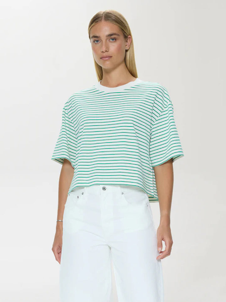 Mae Cropped Tee in Vert Stripe