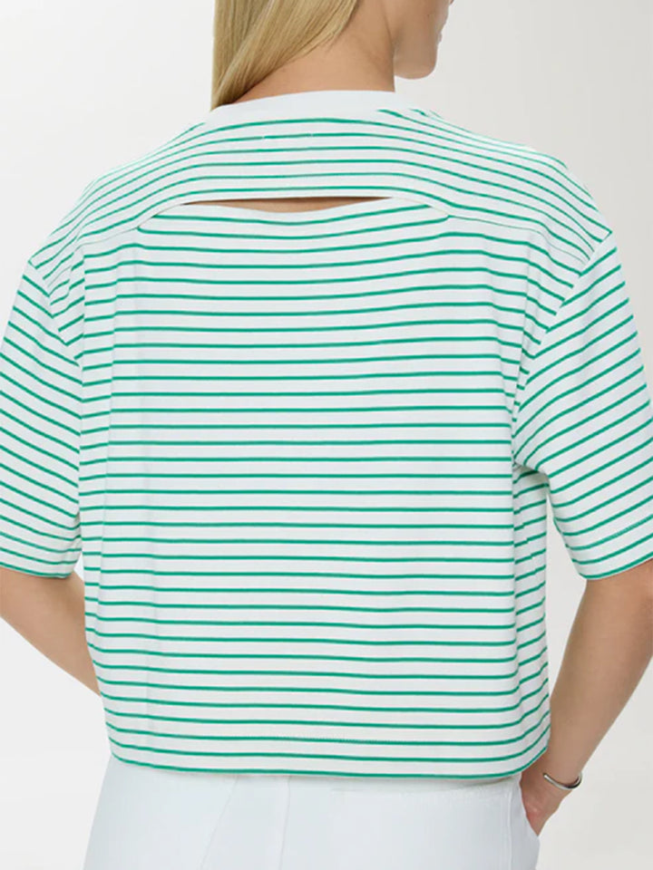 Mae Cropped Tee in Vert Stripe