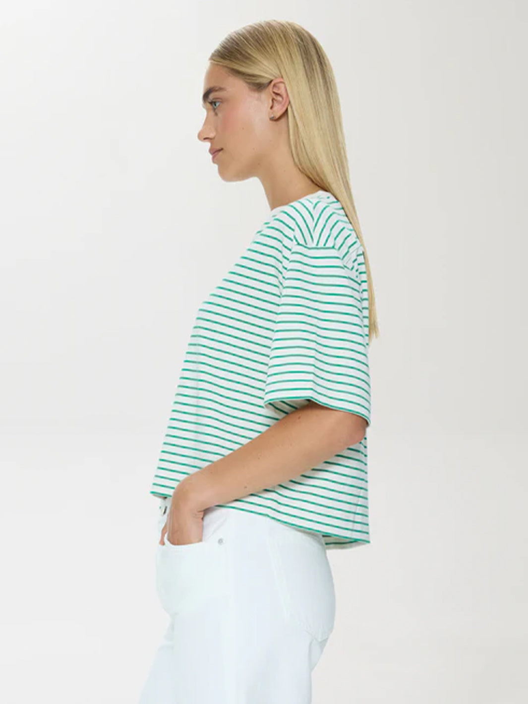 Mae Cropped Tee in Vert Stripe
