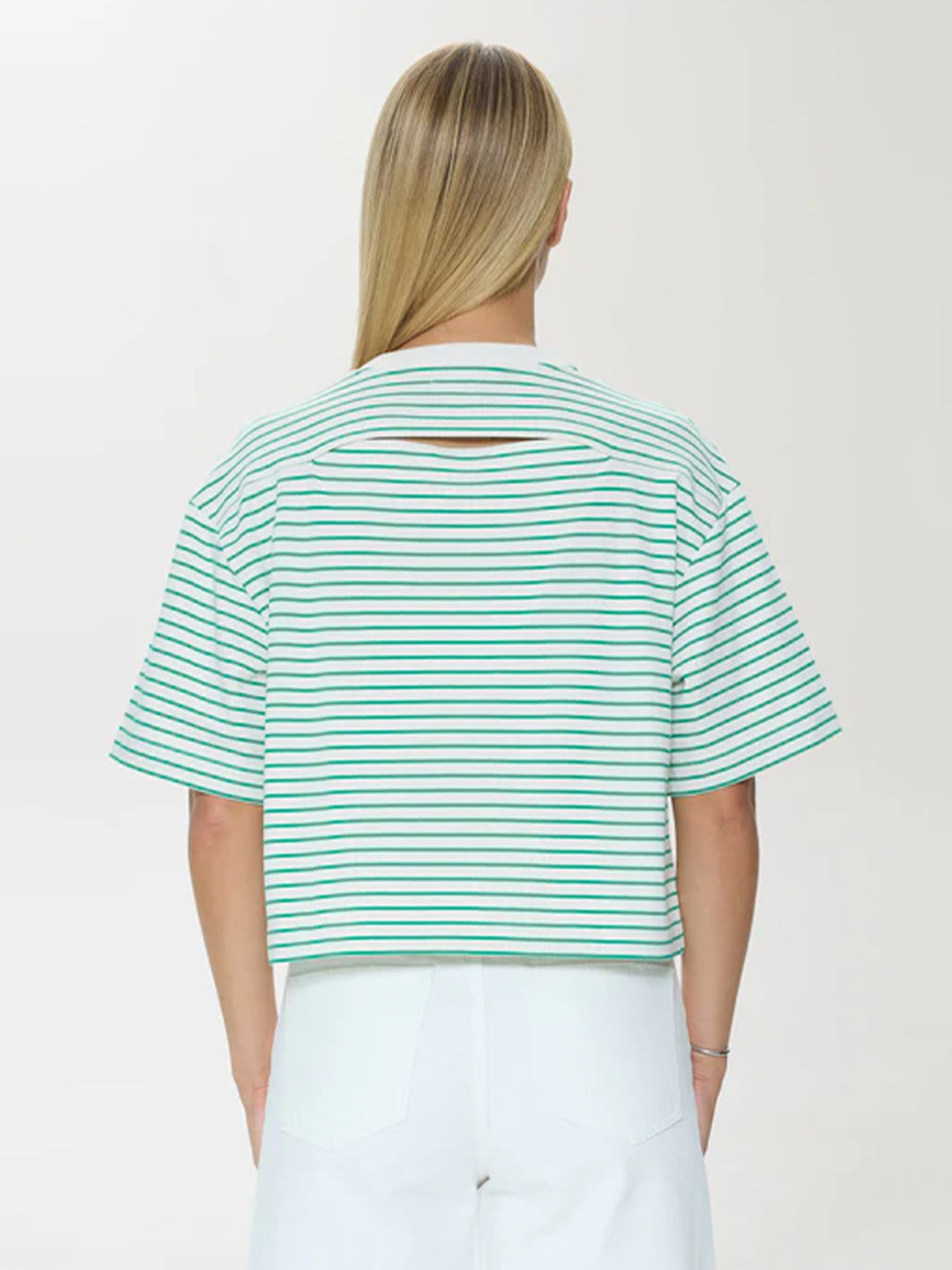 Mae Cropped Tee in Vert Stripe