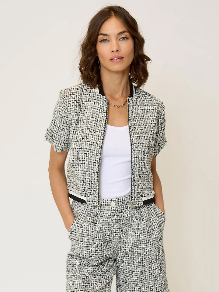 Maribel Short Sleeve Tweed Bomb in Black/White