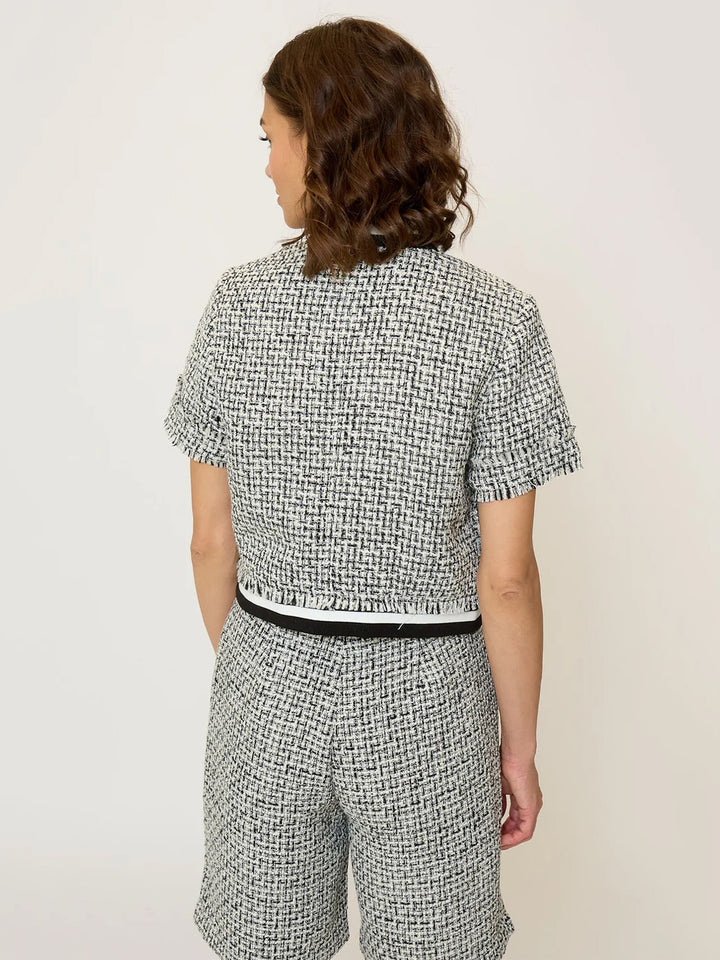 Maribel Short Sleeve Tweed Bomb in Black/White
