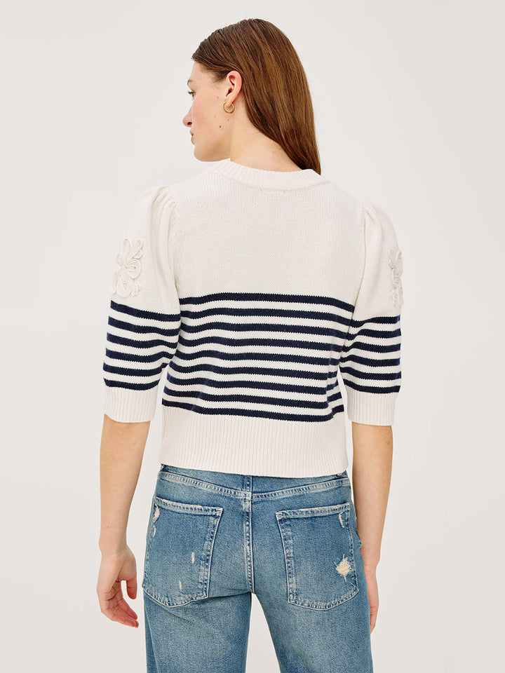 Martha Top in Ivory Navy Floral Stripe