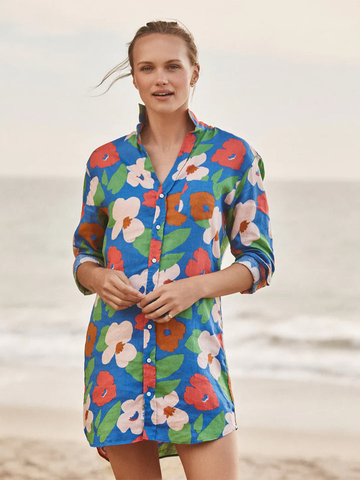 Mary Classic Shirt Dress in Bright Blue Floral