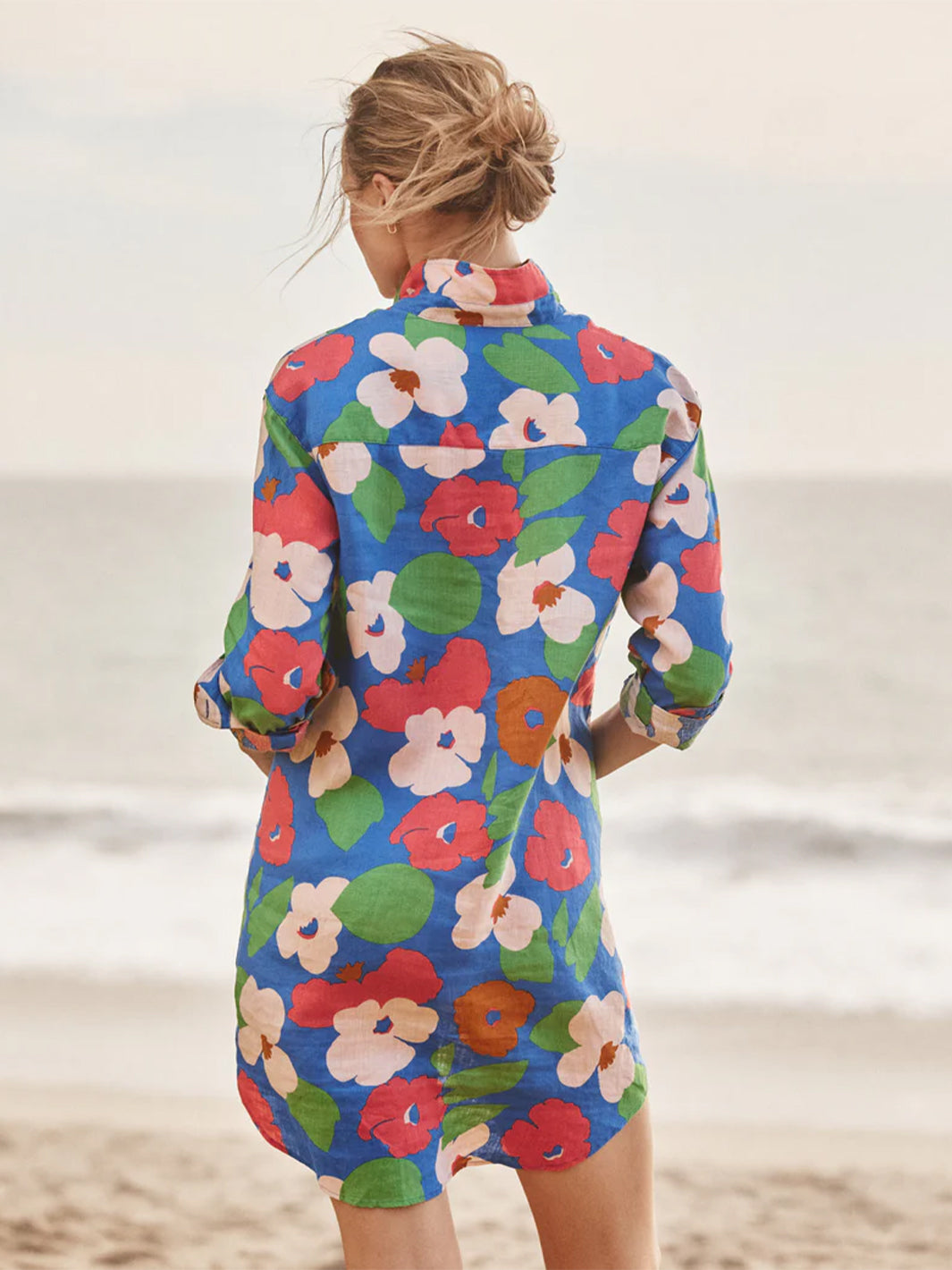 Mary Classic Shirt Dress in Bright Blue Floral