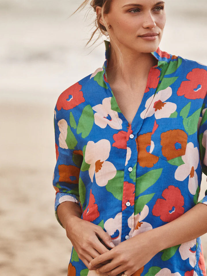 Mary Classic Shirt Dress in Bright Blue Floral