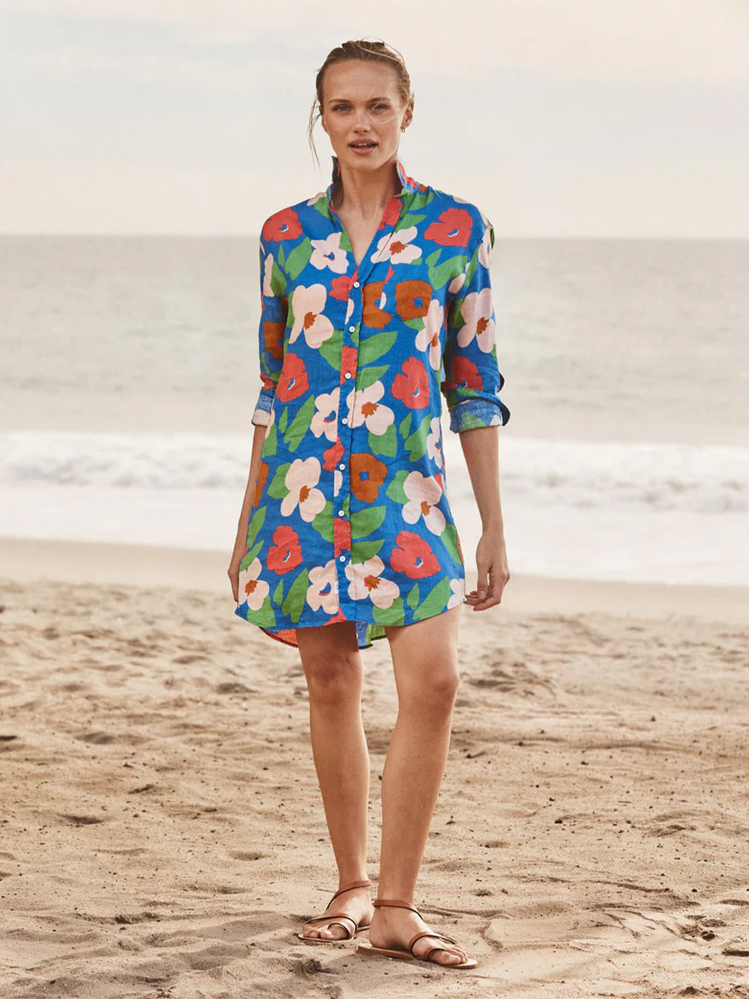Mary Classic Shirt Dress in Bright Blue Floral