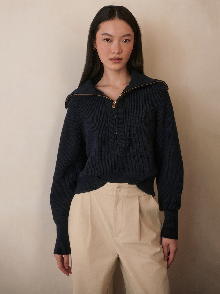 Maura Half Zip Rib Knit in Navy