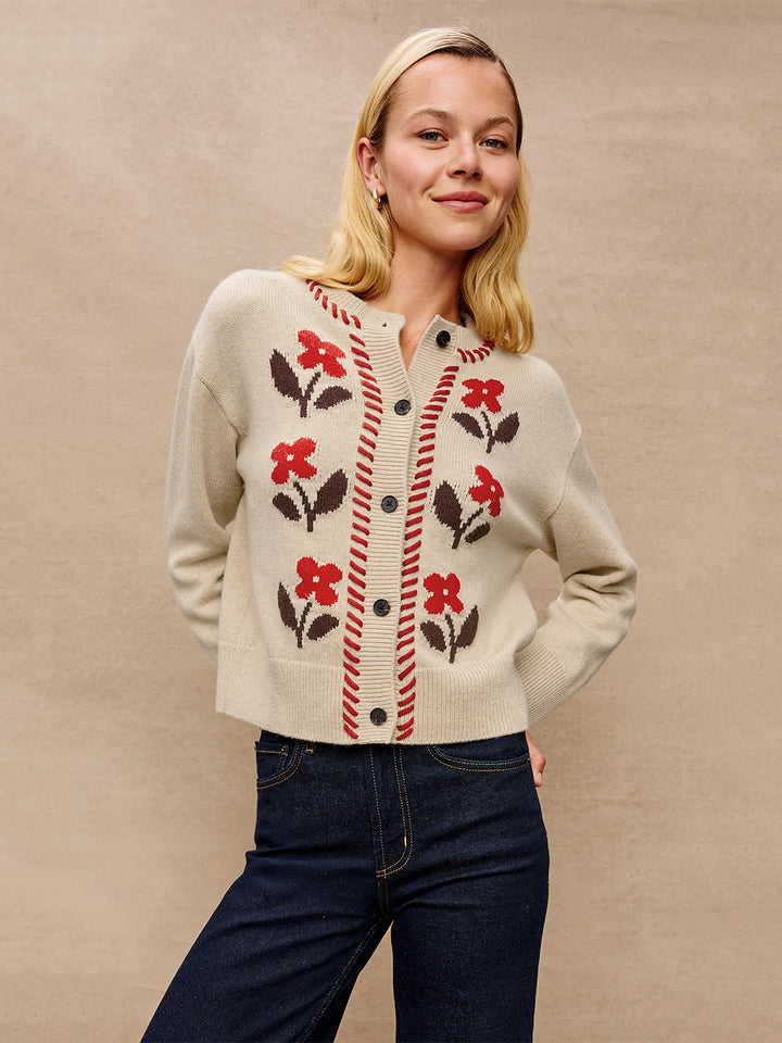 Mavie Cardigan in Carmine Floral