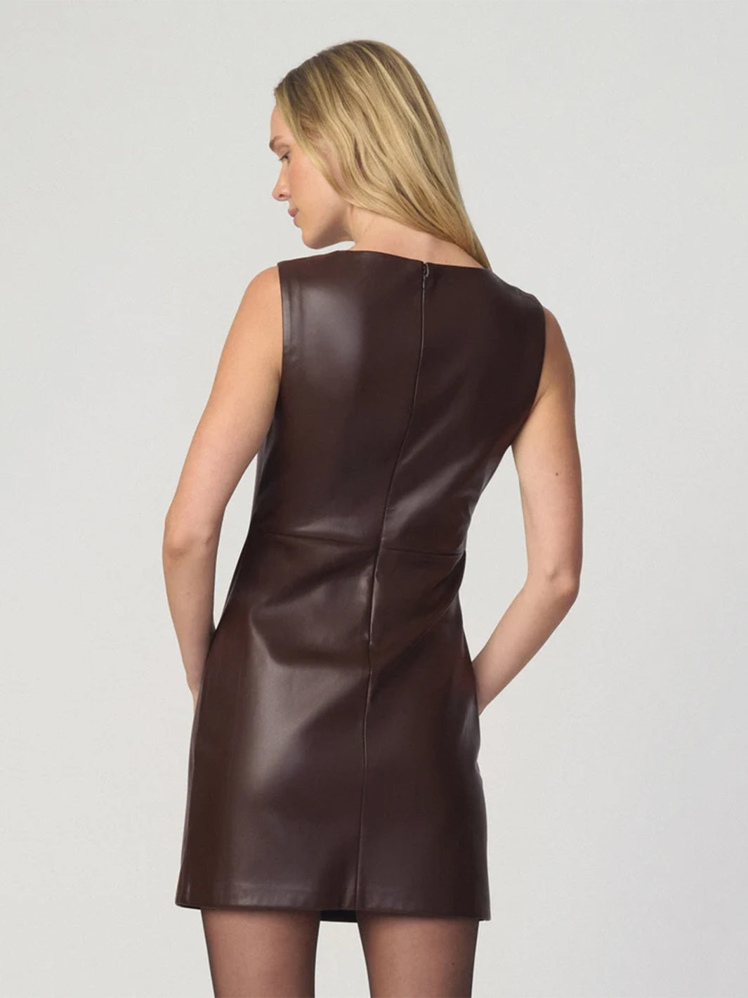 The Meg Vegan Leather Dress in Dark Chocolate