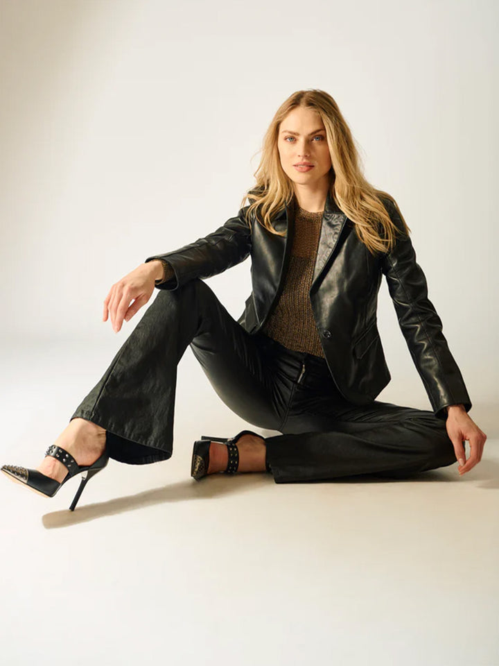 Megan Leather Blazer in Black