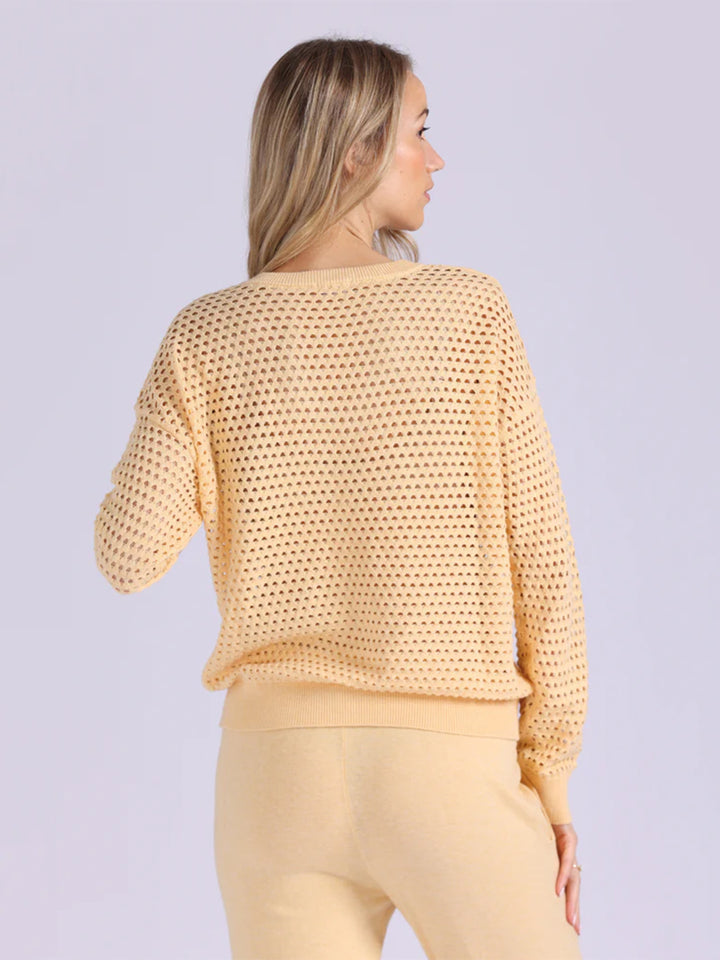 Solid Mesh Long Sleeve V Neck in Honey Biscuit