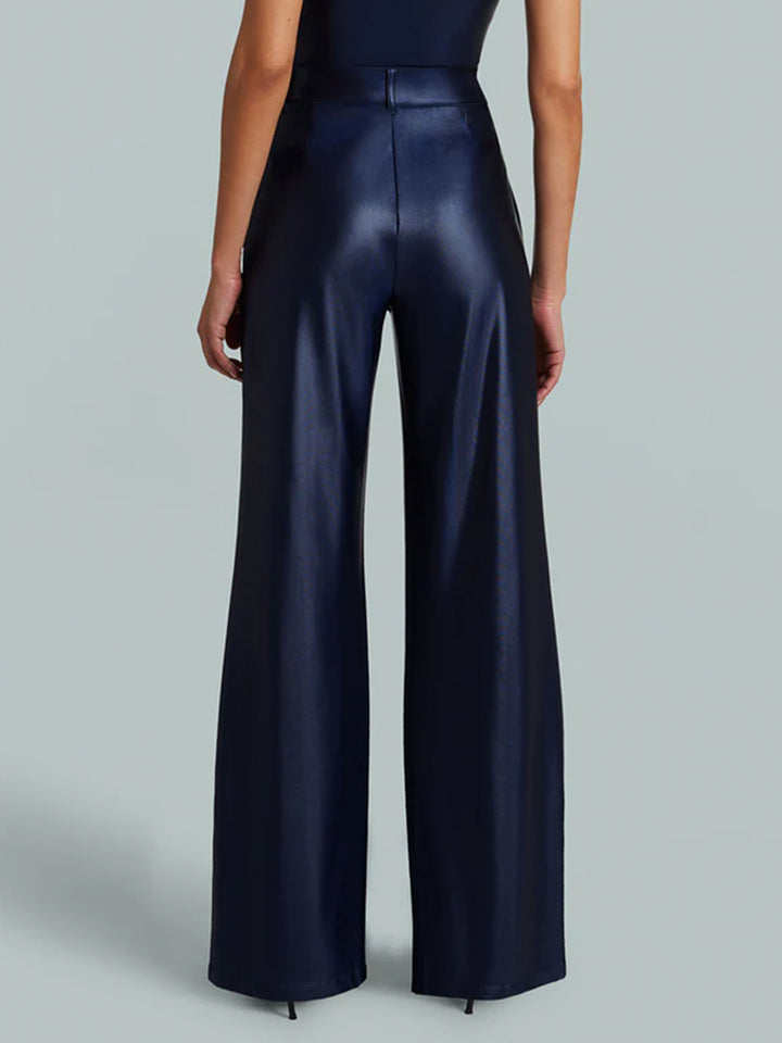 Matte Metallic Wide Leg Trouser in Sapphire