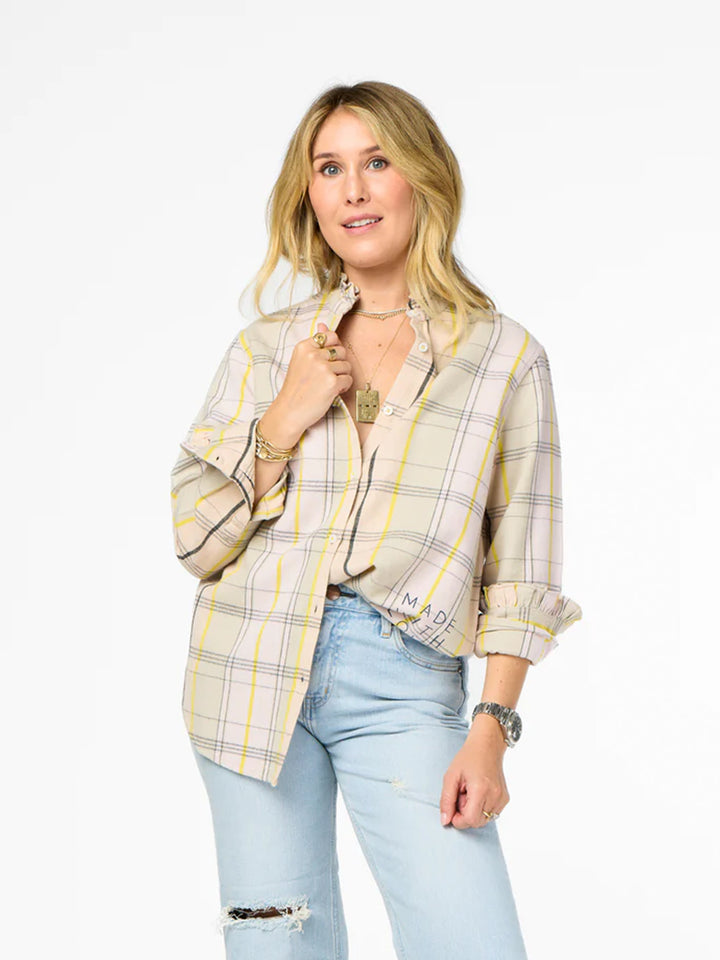 Mia Ruffle Cabin Plaid in Light Taupe