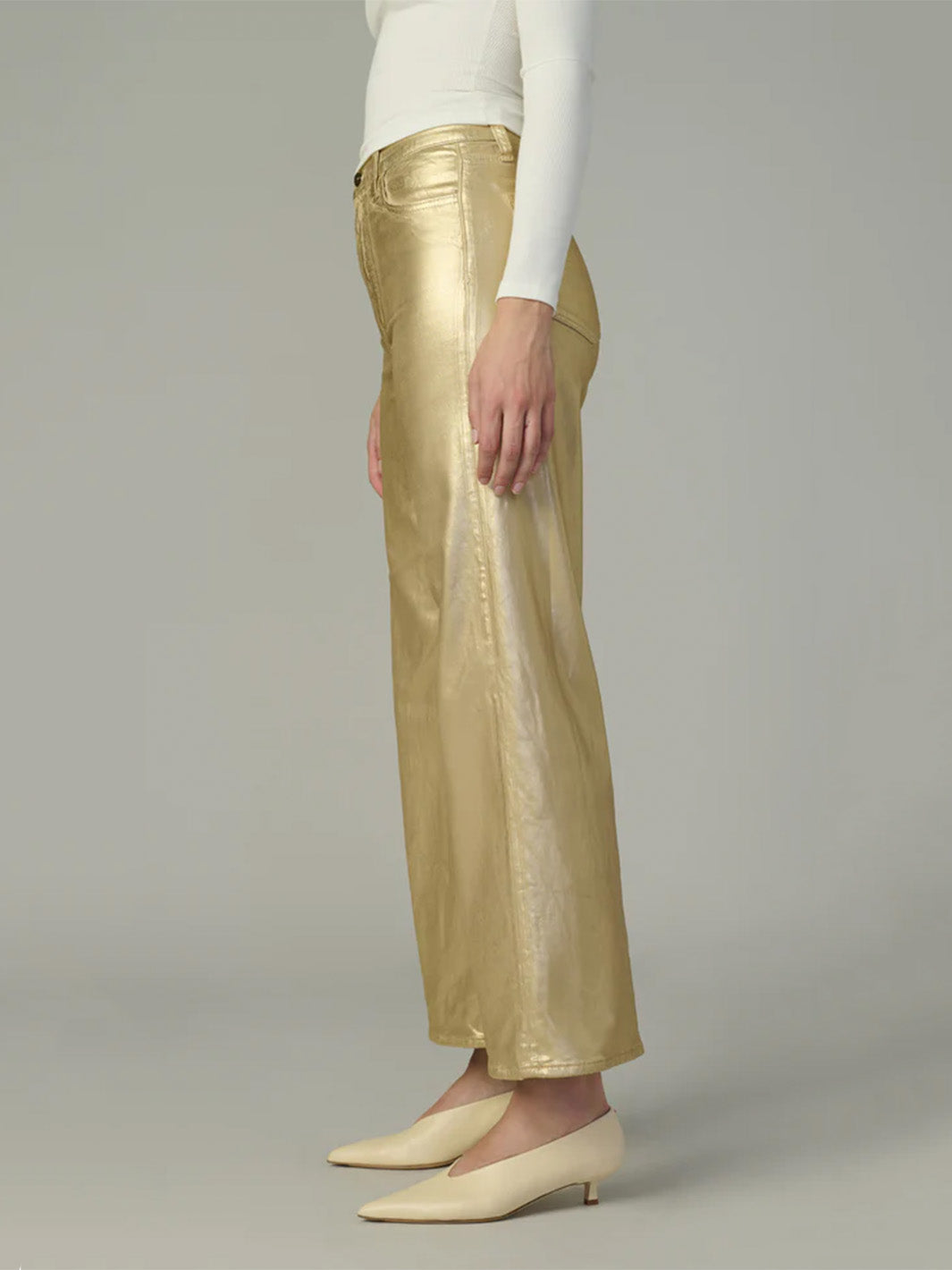 The Mia High-Rise Wide Leg Ankle Jean in Gold Foil